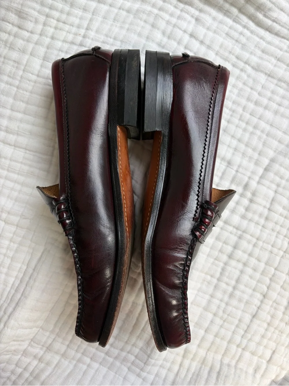 Vintage Hanover Handsewn Burgundy Leather Penny Loafers Made USA Men’s 12 D